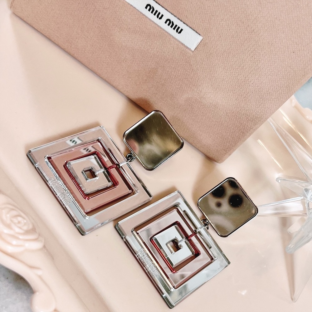 Miu Miu Rare Mirrored Geometric Square Dangled Cl… - image 2